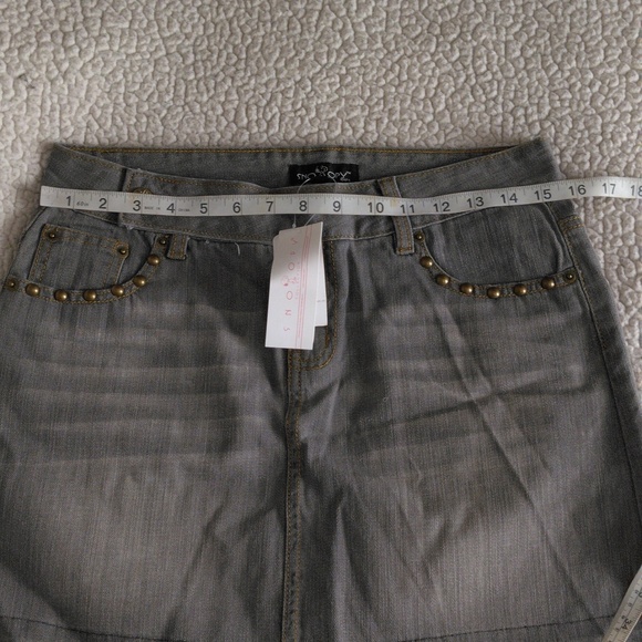 Snoopy Embroidered Grey Jean Distressed Hem Mini Skirt - Picture 6 of 16